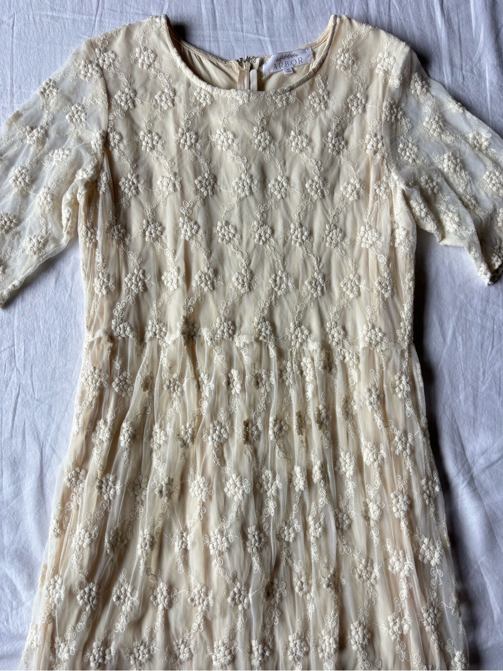 Arbor Cream Lace Maxi Dress with Floral Embroidery
